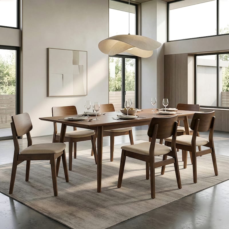 Set of 2 Astin Dark Brown Wood Chair with Beige Fabric Seat