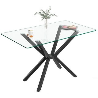 COSVALVE Boho 5-Piece Dining Set: 47 Glass Table with Rattan Decor & 4 Upholstered Chairs, Metal Legs - Walmart Supplies
