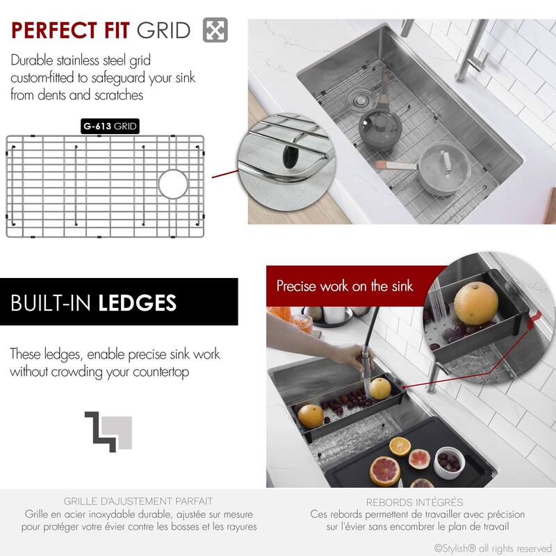 Undermount 33" Workstation Single-Bowl Stainless Steel Kitchen Sink