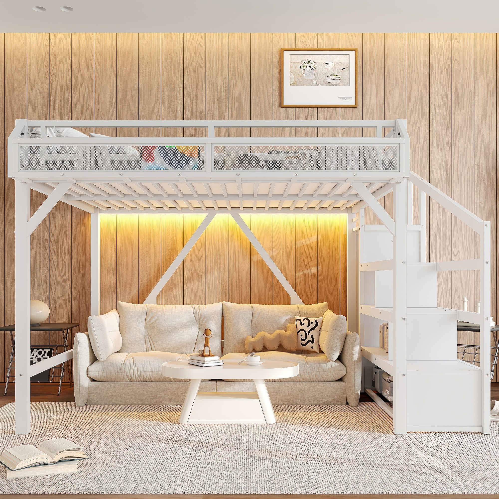 Metal Loft Bed Frame with USB Ports