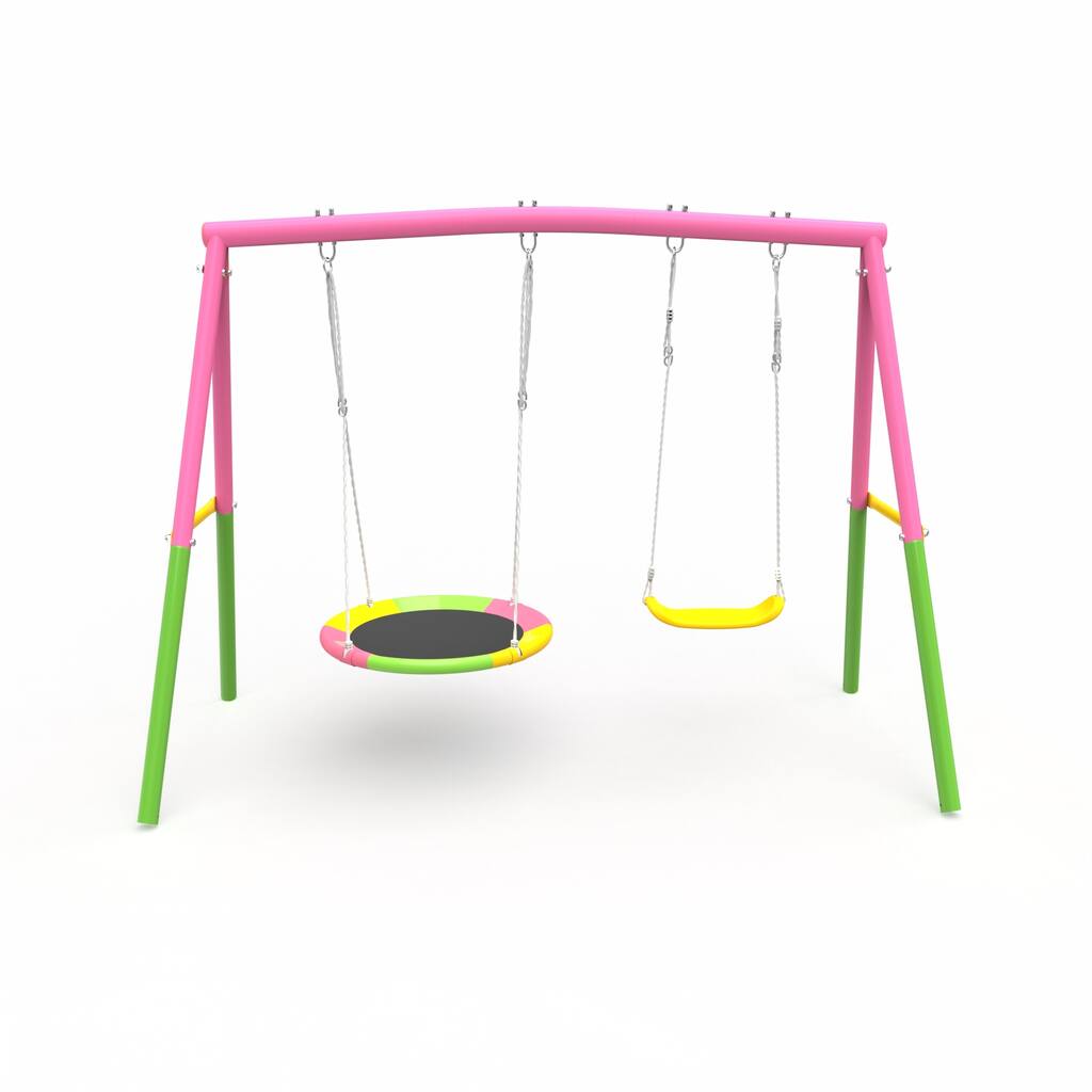 Swing Set for Backyard, 330lbs Swing Set with Heavy-Duty Outdoor Swing Stand, 1 Saucer Swing Seat 1 Belt Swings Seat