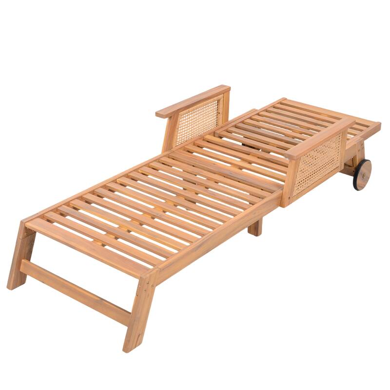 Christopher Knight Home - Zay Outdoor Acacia Wood Adjustable Chaise Lounge Set with 16" Lightweight Concrete Side Table