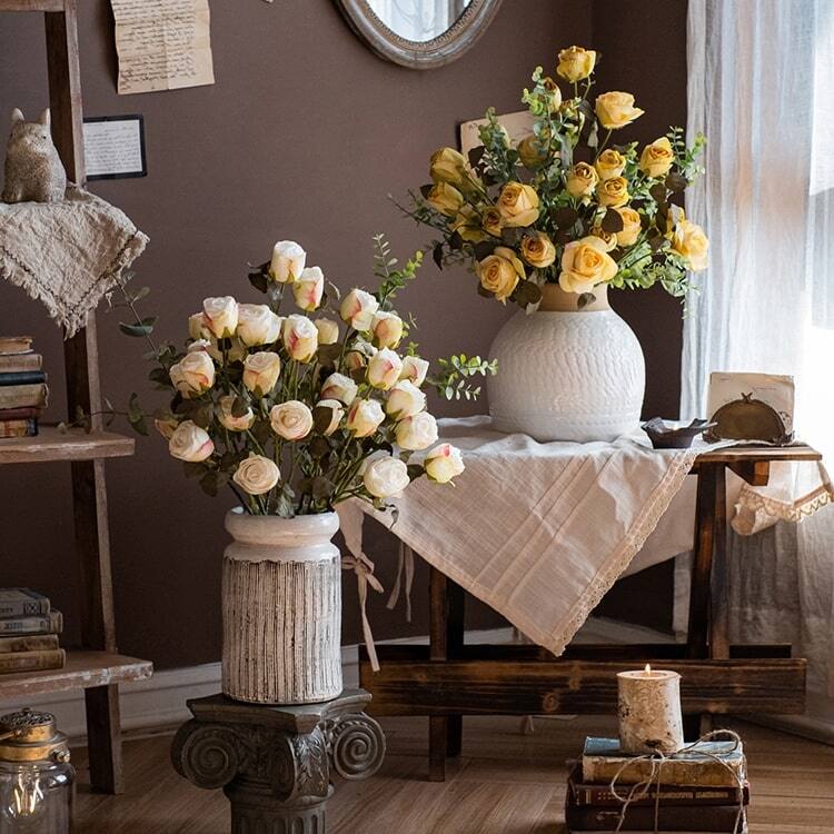 RusticReach Dry Flower Dry Rose Stem White or Yellow 23" Tall