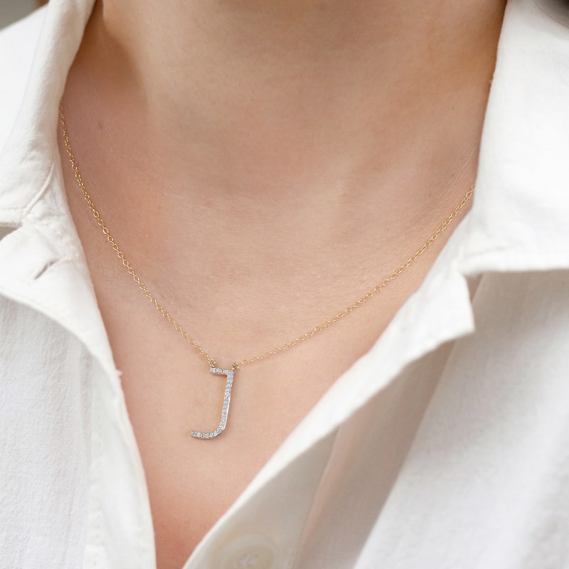 1/20ct TDW Diamond Classic Initial Pendant Necklace in Silver for Women