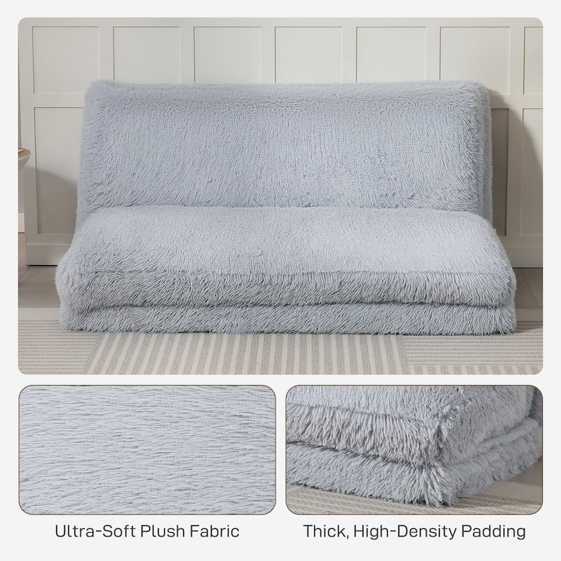 HOMCOM Bean Bag Floor Sofa Bed, Contemporary Plush Wide Folding Floor Mattress, Foam Filling Wall Couch Sleeper