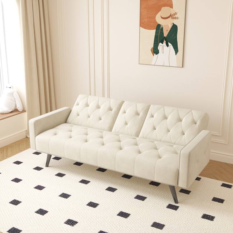 72 inch Velvet Sofa Bed With Two Cup Holders