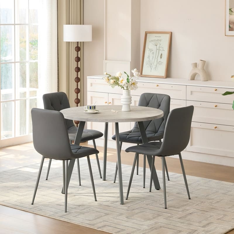 38.5" Round Dining Table Set, Modern Round Dining Table for 4 Person, w/Steel Legs, Kitchen Dining Room, Save Space