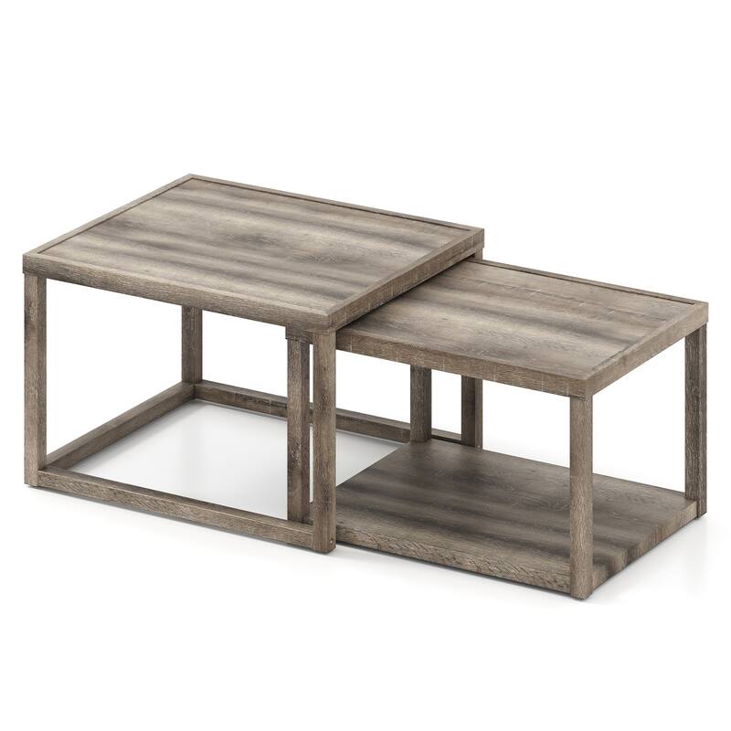 Gymax Nesting Coffee Table Set of 2 Stackable Rectangular End Tables