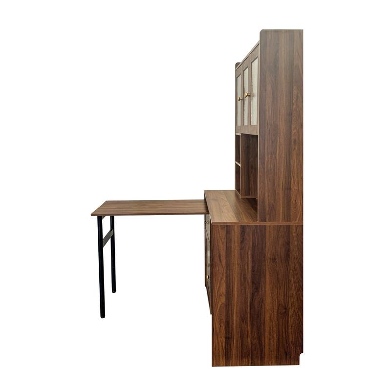 Computer Desk With Glass Door For Home Office Or Study Desk,Bookshelf & Hutch,Computer Desk With 90 Degree Rotating Desktop