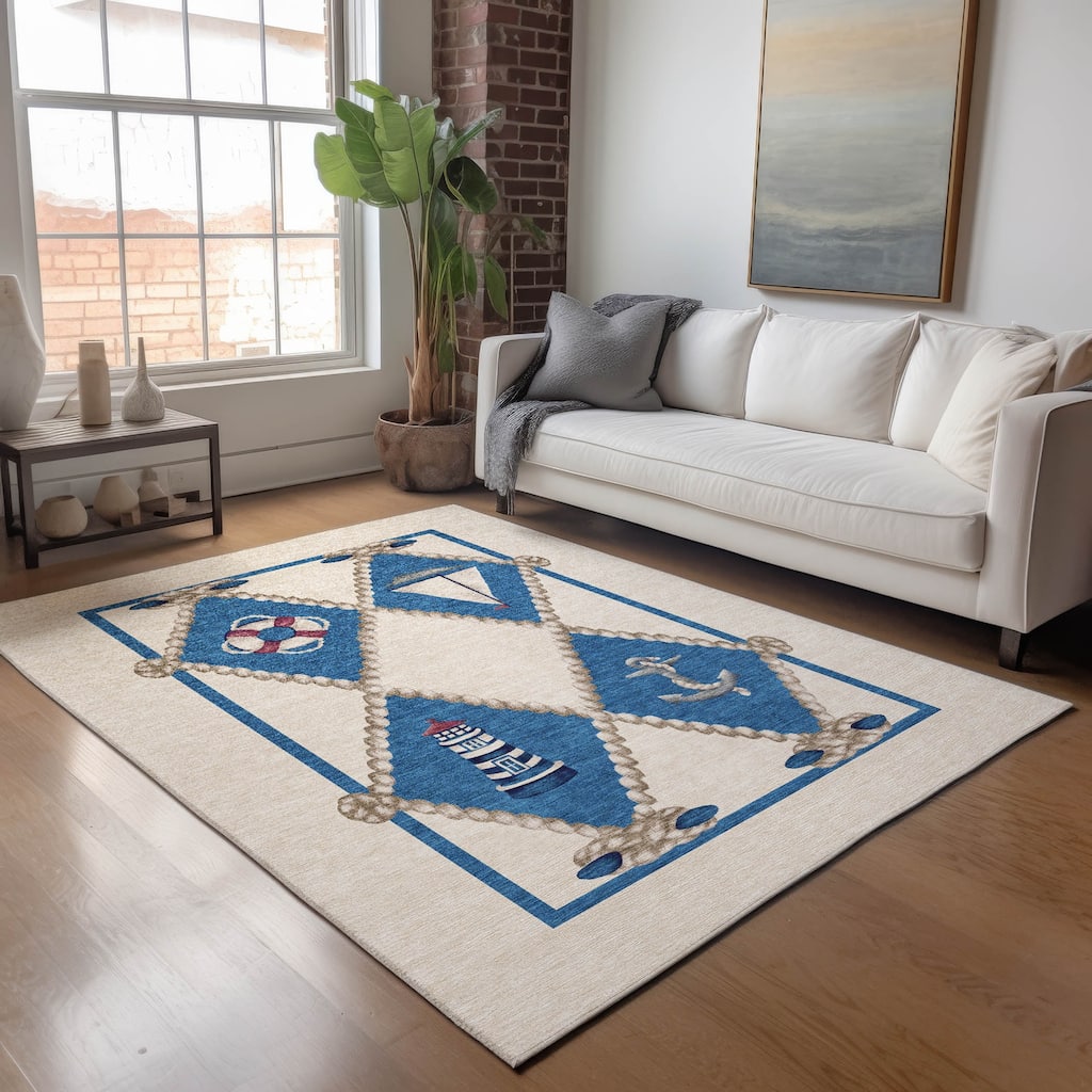 Premium Washable Super Soft Lighthouse Anchor Coastal Mayfield Rug