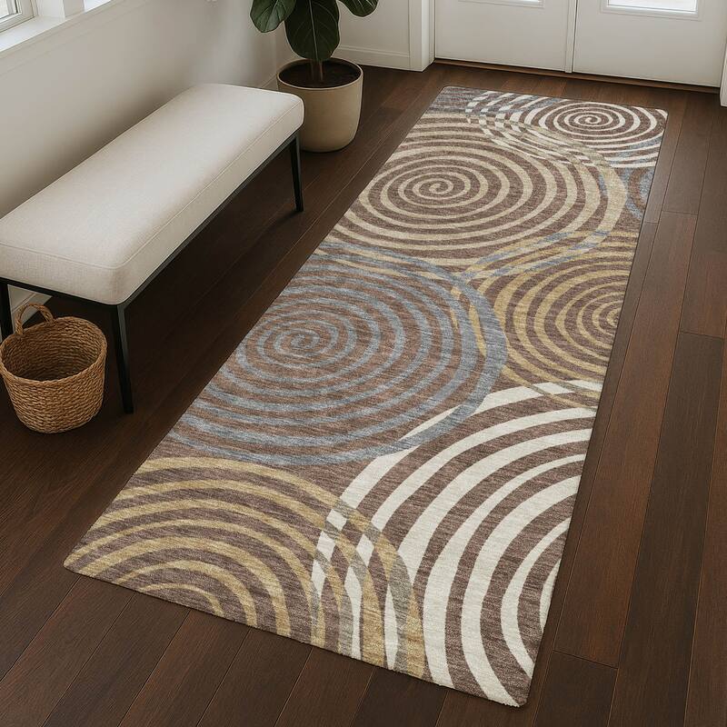 Machine Washable Indoor/ Outdoor Contemporary Swirls Chantille Rug