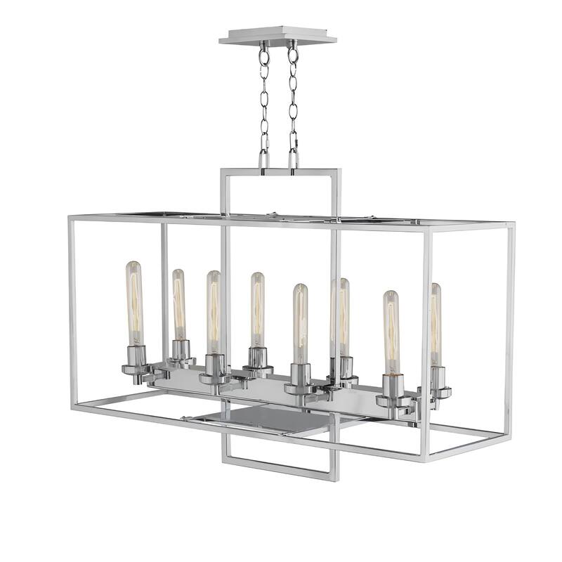 8 Light Cubic Cage Chrome Chandelier Rectangle for Kitchen Island Dining Room