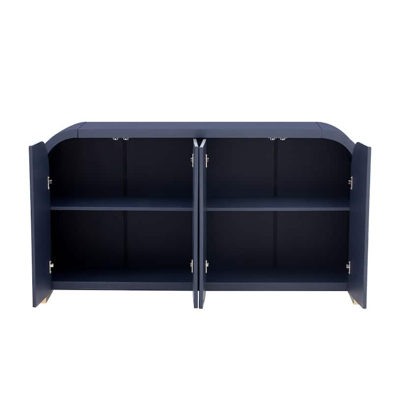 Wood Curved Corner Cabinet with Adjustable Shelves and 4 Door