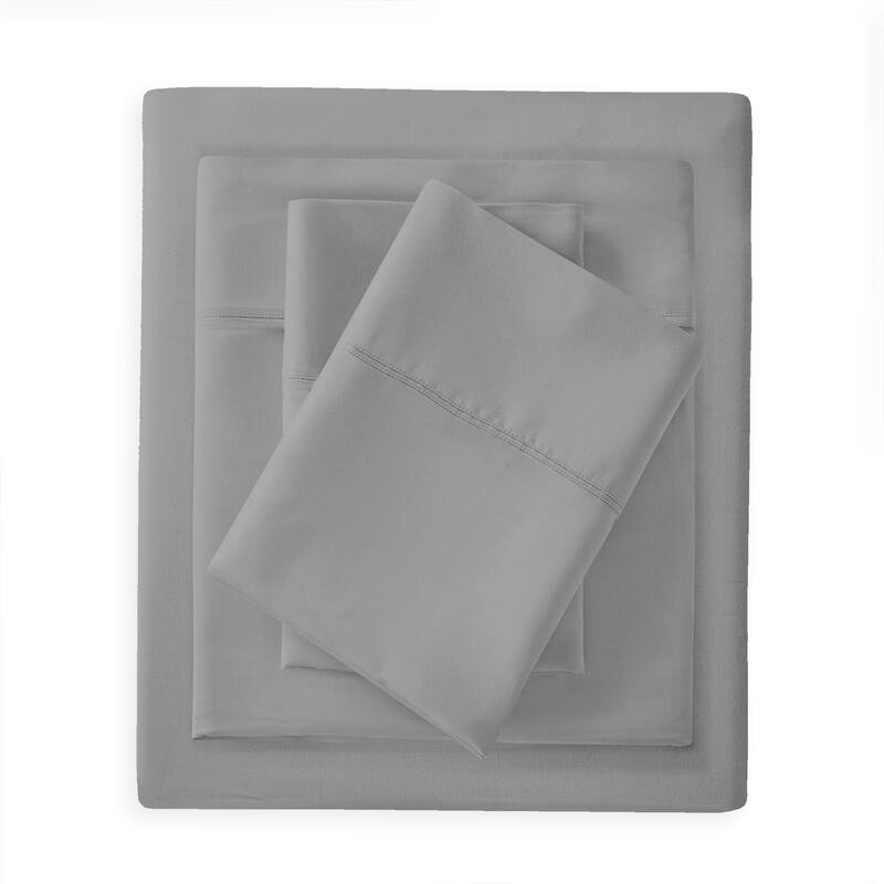 Purity Home 300-Thread Count Ultra-Soft & Silky Cotton Rayon Sheet Set - Light Gray - Queen