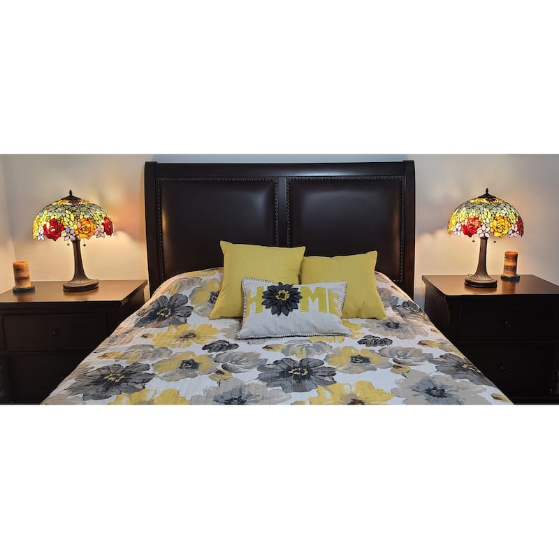 Tiffany Style Table Lamp 23" Tall Stained Glass Floral Decor Nightstand Bedroom Office Handmade Gift AM1534TL16B Amora Lighting