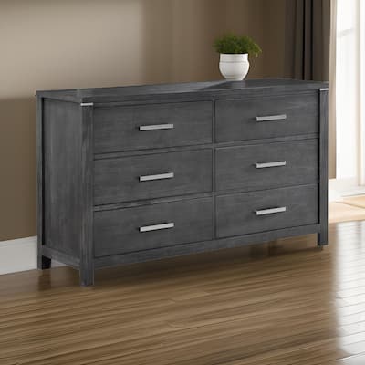 Tal 62 Inch Dresser, 6 Drawers with Chrome Handles, Charcoal Gray Finish