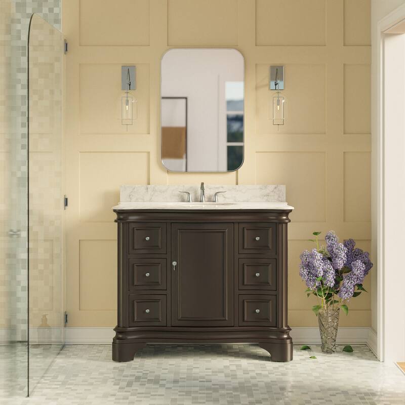 KitchenBathCollection Katherine 42" Bathroom Vanity with Carrara Marble Top - Chocolate