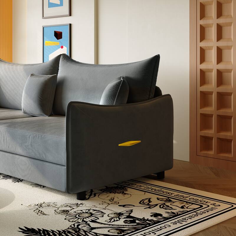 Convertible Sleeper Sofa Bed, Modern Velvet Loveseat Pull-Out Couch Bed, Oversized Love Seat Lounge Sofa with 3 Pillows