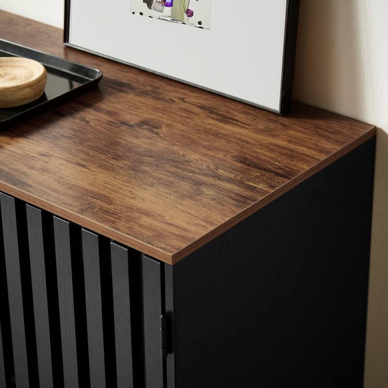 Modern Style Dressing with Grille Stripe Door 3 Drawers and 4 Shelves, for Living Room, Dining Room Office