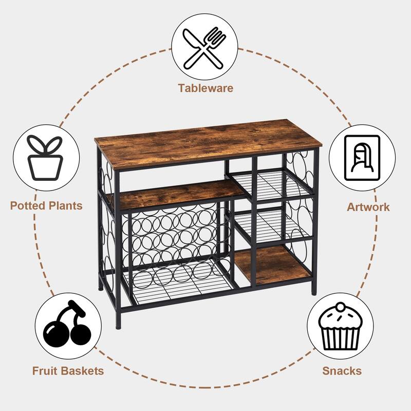 Kinbor Wine Rack Table w/ Glass Holder, Wine Bar Cabinent, Modern Wine