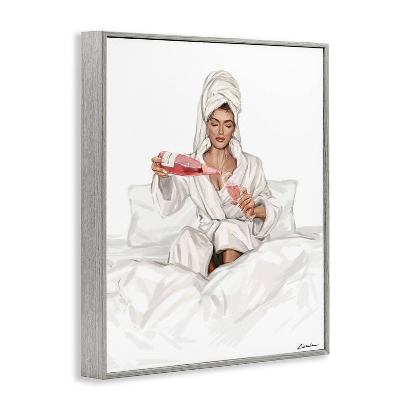 Stupell Pouring Rosé Wine in Bed Framed Giclee Art Design By Ziwei Li