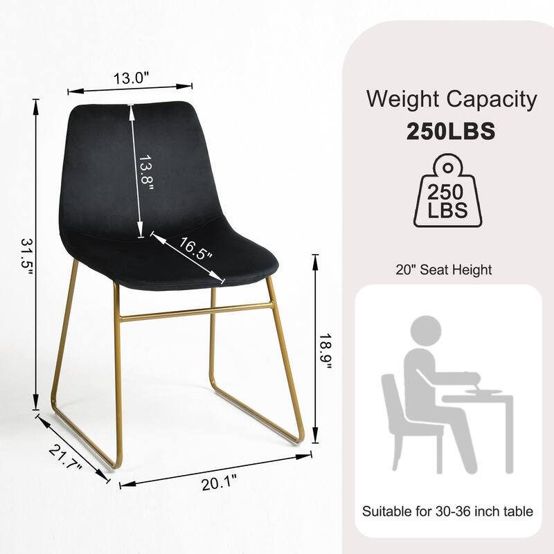 Homylin Batassel Velvet Dining Chairs, Upholstered Reception Chairs, with Metal Legs for Home Kitchen, Living Room(set of 2)