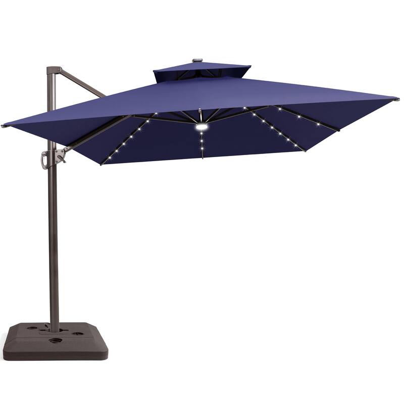 10 FT x 13 FT Outdoor LED Lighted Patio Cantilever Umbrella with Base