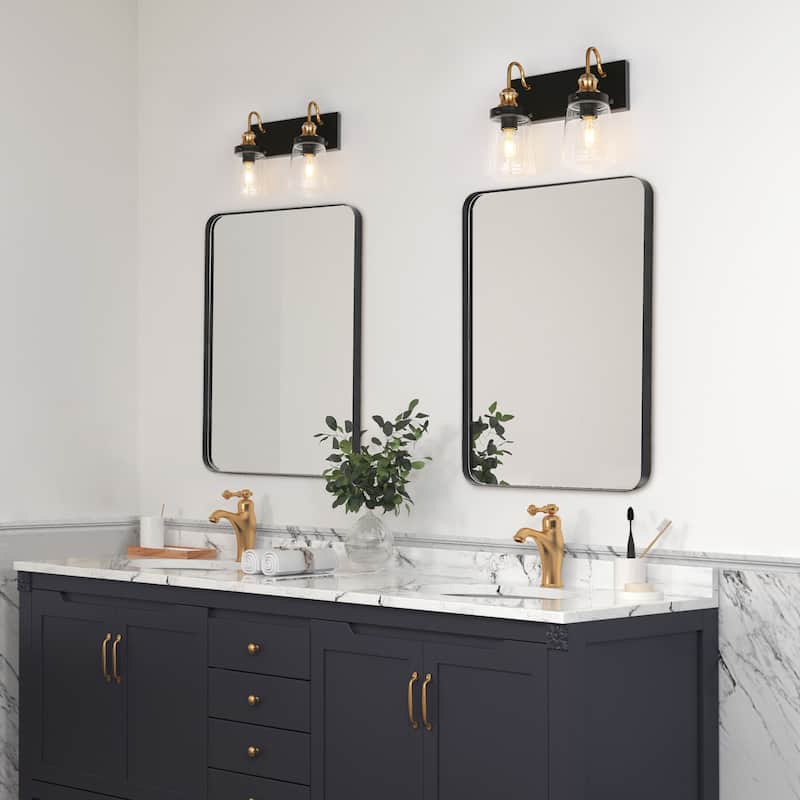 Cozia Luxury Modern Farmhouse Bathroom Vanity Light Black Gold Wall Sconce with Clear Glass
