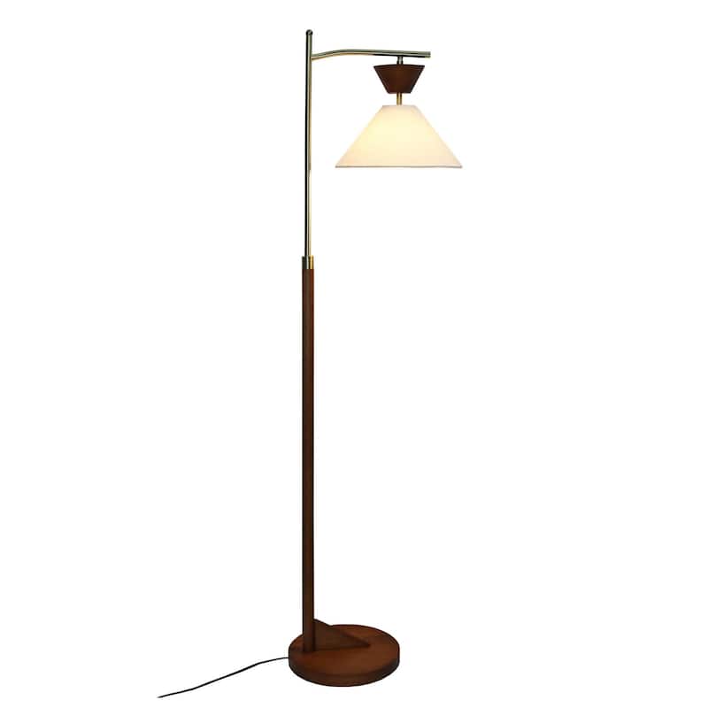 Mid-Century Modern Corner Floor Lamp with Foot Switch - Brown