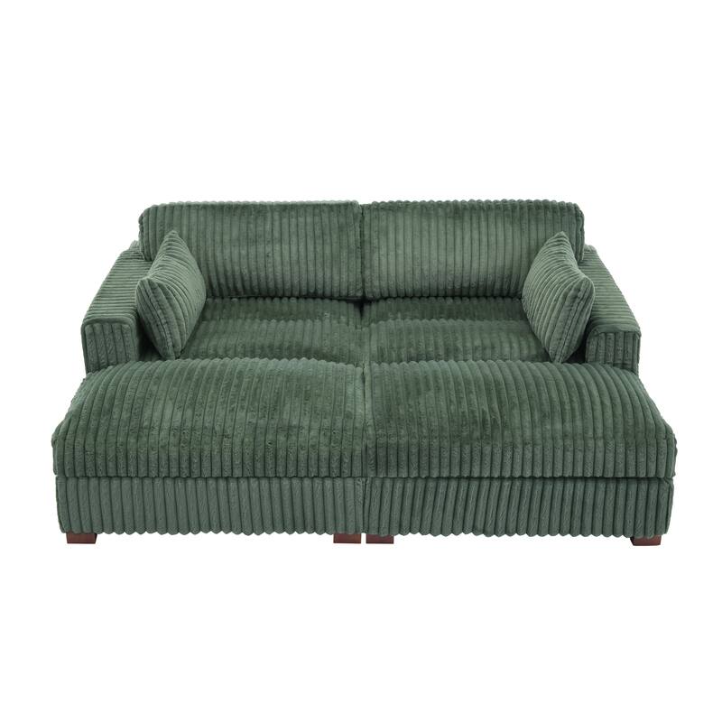 Modern Modular Flannel Fabric Upholstered Sectional Sofa with Square Arm