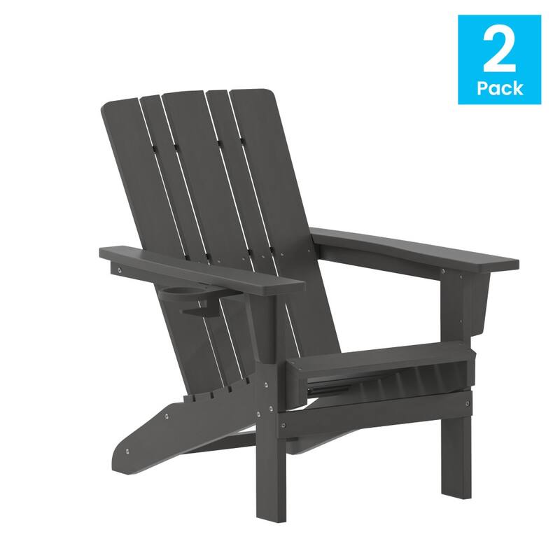Set of 2 Commercial All-Weather Adirondack Chairs with Cupholders