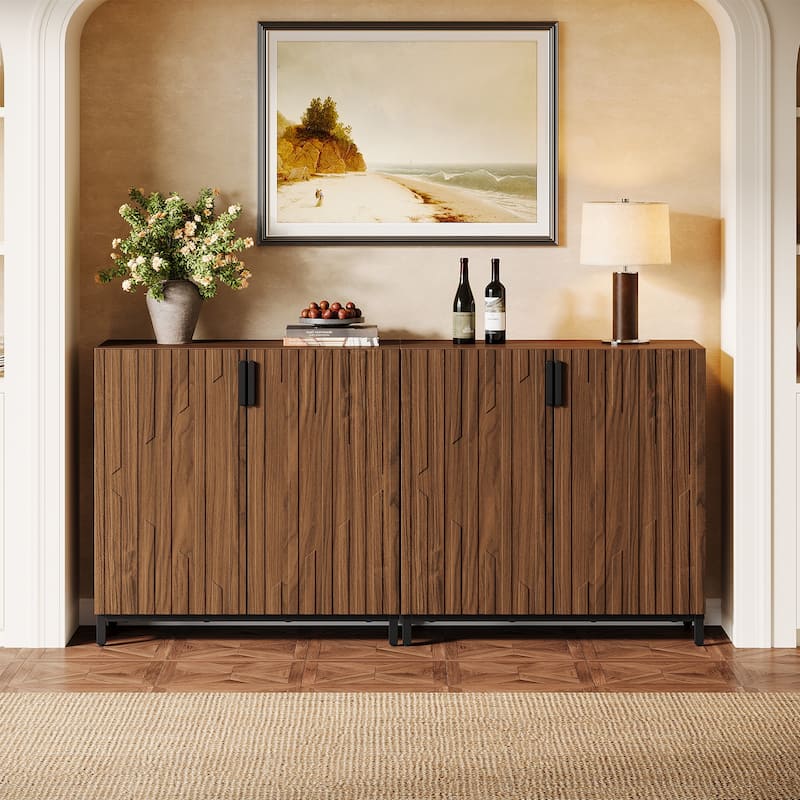 Fluted Sideboard Buffet Cabinet, 59" Modern Buffet Table - Brown