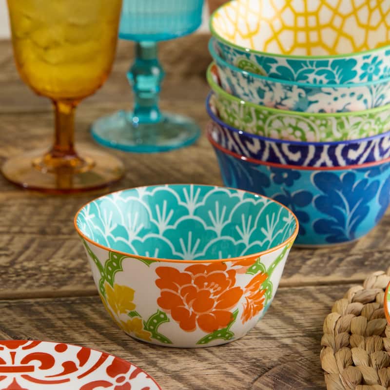 Certified International Pavillion 4.75" All Purpose 14 oz. Bowls, Set of 6 Assorted Designs - 4.75"L x 4.75"W x 2.25"H