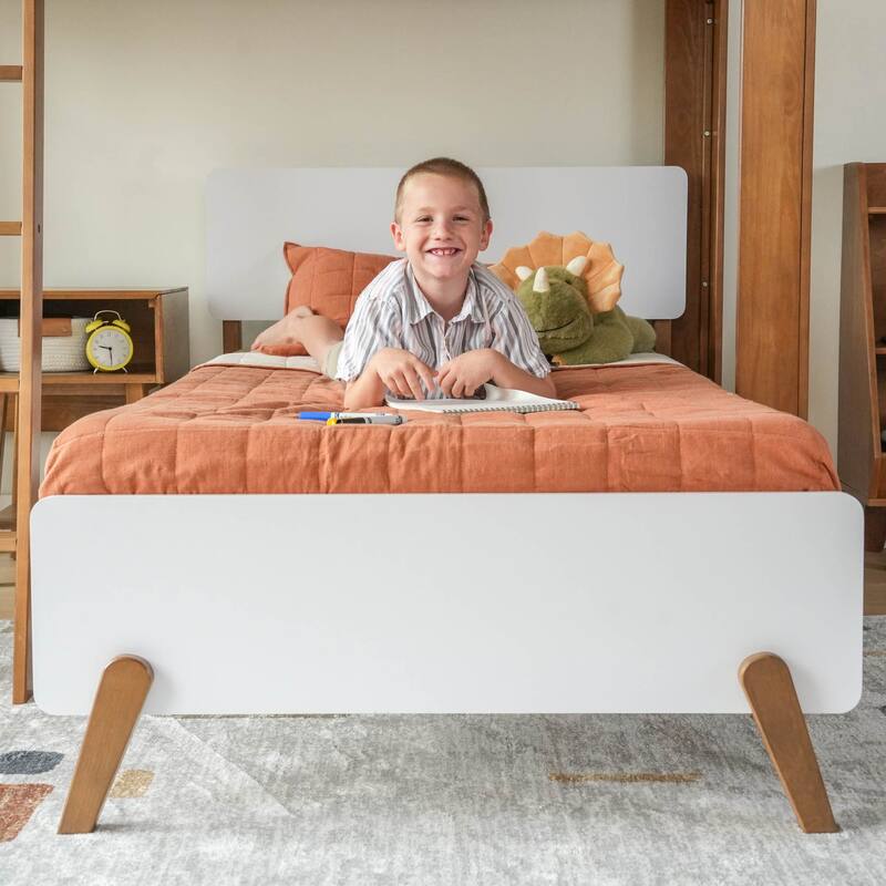 Max and Lily Mid-Century Modern L-Shaped Twin over Twin Bunk Bed