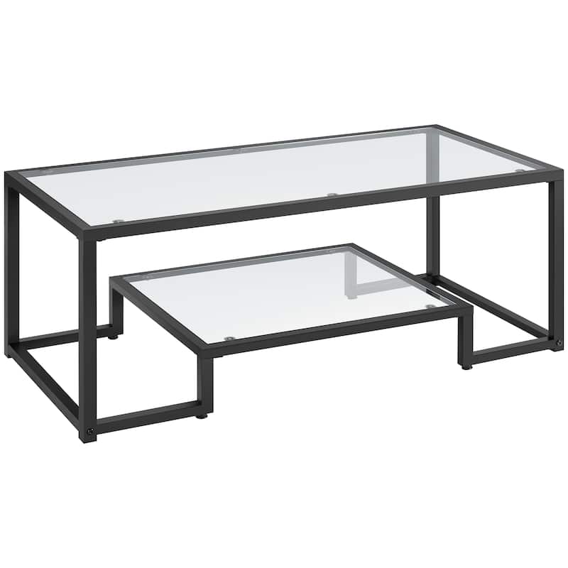 Yaheetech 42" 2-layer Coffee Table Tempered Glass Table with Storage