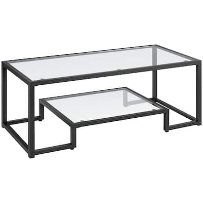 Yaheetech 42" 2-layer Coffee Table Tempered Glass Table with Storage