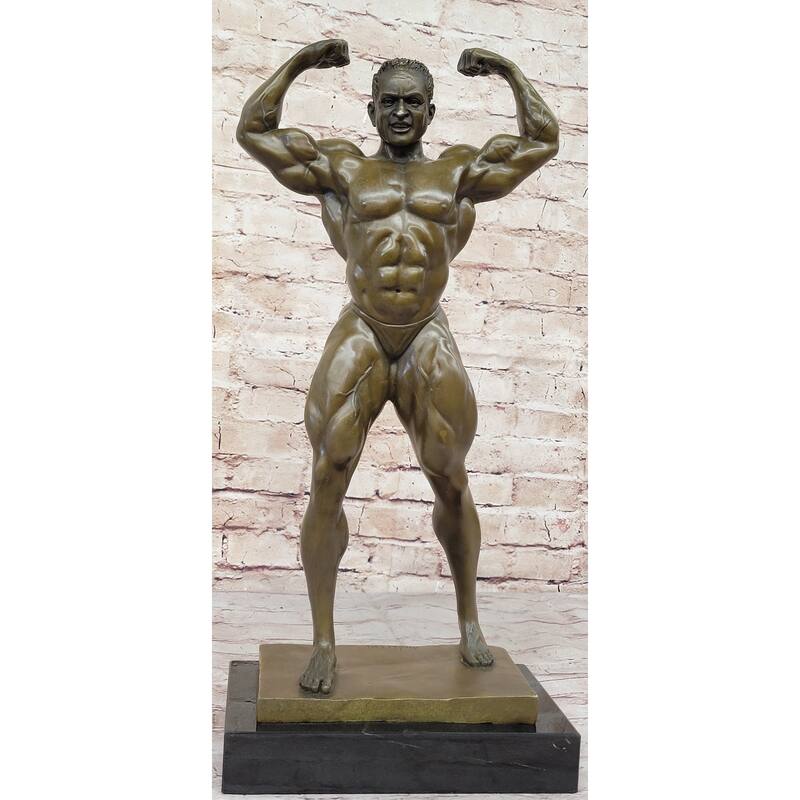 Strong Iron Man Bodybuilder Athlete Male Muscular Figure Bronze Sculpture Statue Trophy