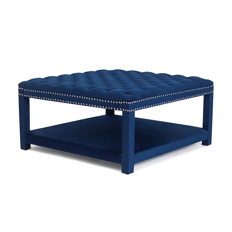 Adeco Large Square Velvet Ottoman Coffee Table Footstool Footrest