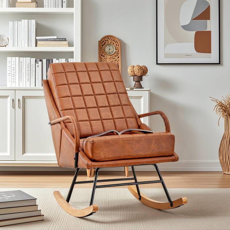 Nursery Rocking Chair Upholstered Modern Rocking chair with Wingback & Armrest Tall Back Accent Glider Rocker Chairs