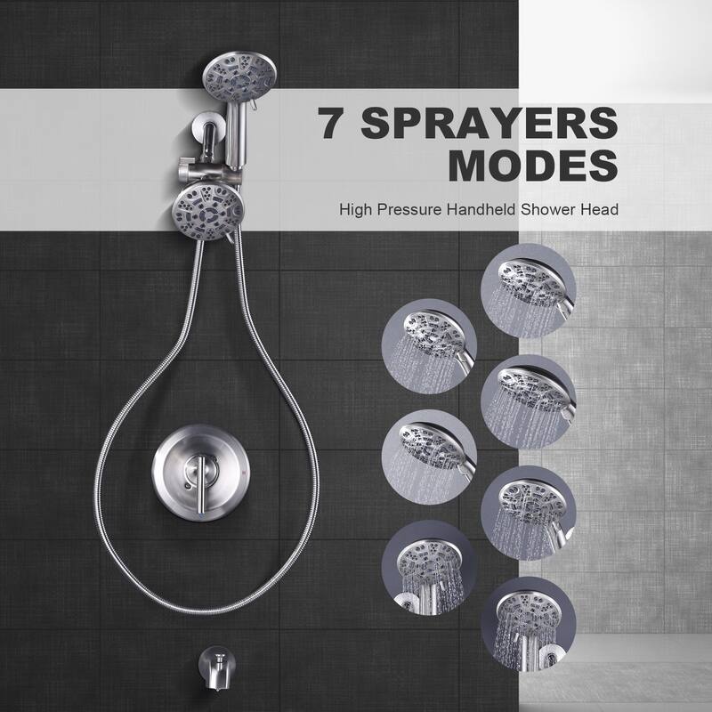 WOWOW Single Handle 7-Spray Dual Shower Head Faucet with Tub Spout