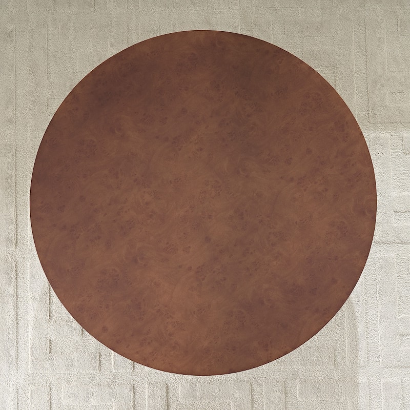 31.49" Faux Burl Wood Pattern Decal Coffee Table with Sturdy Pedestal, for Living Room Office Apartment Walnut