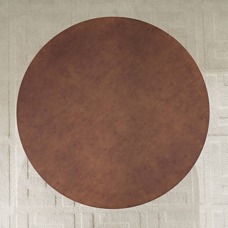 31.49" Round Coffee Table with Burl Wood Veneer, Sturdy Pedestal for Living Room, Modern Low Center Table Accent Cocktail Table