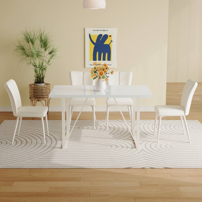 Modern Style Dining Set with Rectangular Table and Vertical Line Dining Chairs