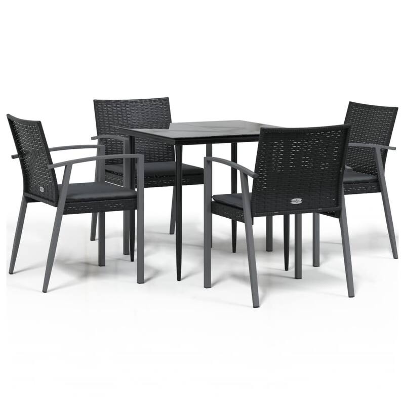 vidaXL Patio Dining Set Table and Chair with Cushions Poly Rattan and Steel