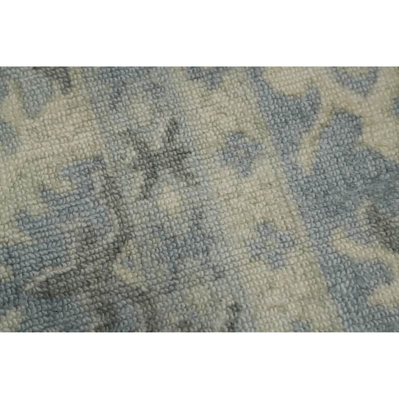 Hand-knotted Transitional Silk Carpet Grey Oushak Rug Geometric Oriental Area Rug - 9' 9'' X 6' 6''