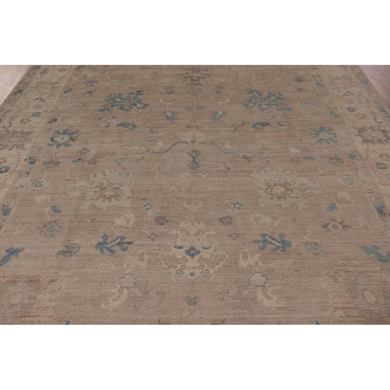 Vegetable Dye Oushak Area Rug Hand-Knotted Beige Floral Wool Carpet - 8'2" x 10'0"
