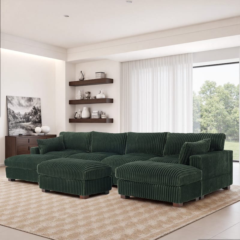 6-Piece 118.4"W Plush Oversized Modular Sectional Sofa Set - Green - Left Facing