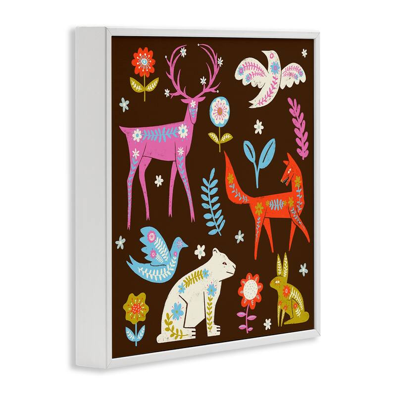 Stupell Forest Folk Animals with Florals Framed Giclee Art Design By Hannah Moren