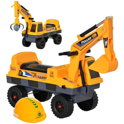 Kids Ride-On Construction Truck with Lights Music 2-in-1 Digging Bucket and Storage Seat - 35.5"L x 11"W x 22.75"H