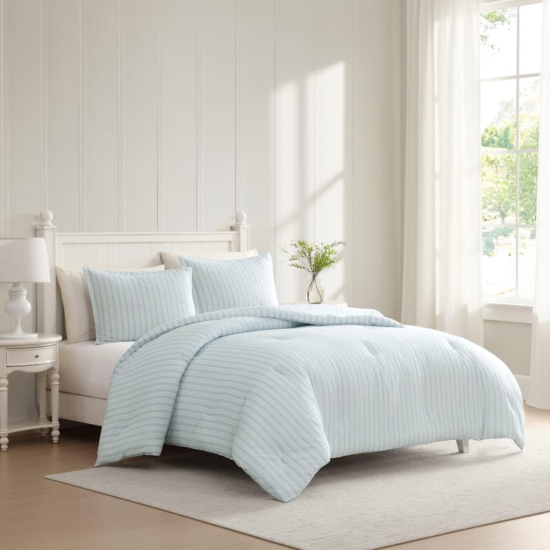 Laura Ashley Dilly Dally Stripe Reversible Cotton Blue Comforter Set